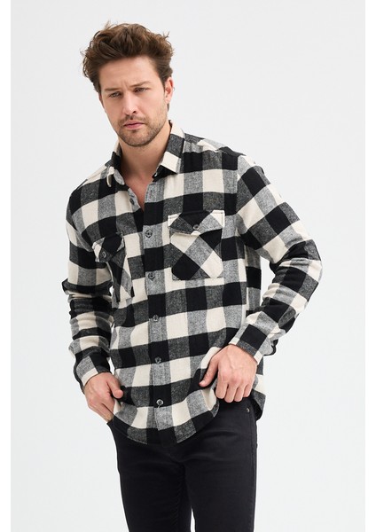 Çift Cep Kapaklı Ekoseli Flam Oduncu Erkek Gömlek