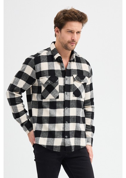 Çift Cep Kapaklı Ekoseli Flam Oduncu Erkek Gömlek