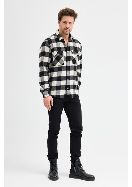 Çift Cep Kapaklı Ekoseli Flam Oduncu Erkek Gömlek