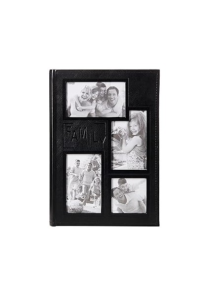 Pioneer Kolaj Çerçeve Şekillenmiş Family Dikişli Suni Deri Cover 300 Pocket Fotoğraf Albümü,"siyah