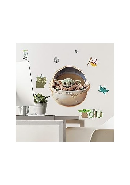 Roommates RMK4655SCS Duvar Çıkartması, Motif: Mandalorian The Child Boyanmış, Yapıştırılabilir, Yeş