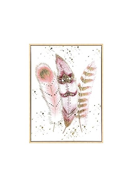 Herdekora Doğal Ahşap Çerçeveli Kabartmalı Kuş Tüyü Figürlü Kanvas Tablo Somon-Kahverengi 45X2