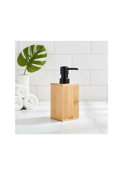 Deconox Bambu Sıvı Sabunluk | Ahşap El Sabunu, Losyon ve Şampuan Dispenseri | Banyo, Mutfak