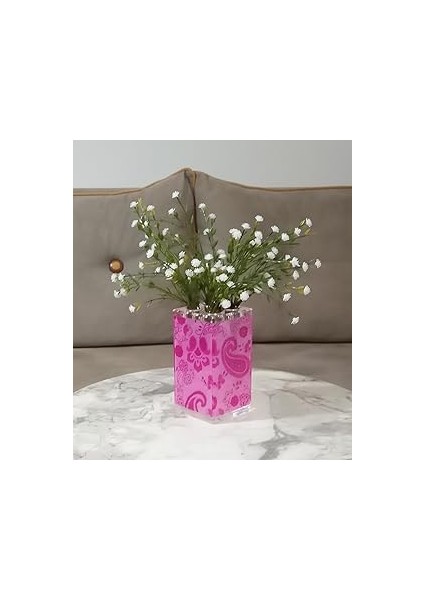 Vazo Dahi̇l,vazo Dahi̇l,vazoda Çi̇çek,beyaz Yapay Çi̇çek,vazo Dekorati̇f Pembe 7X7X17CM