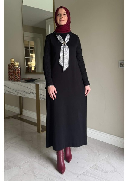 Şölen Fularlı Triko Elbise Siyah