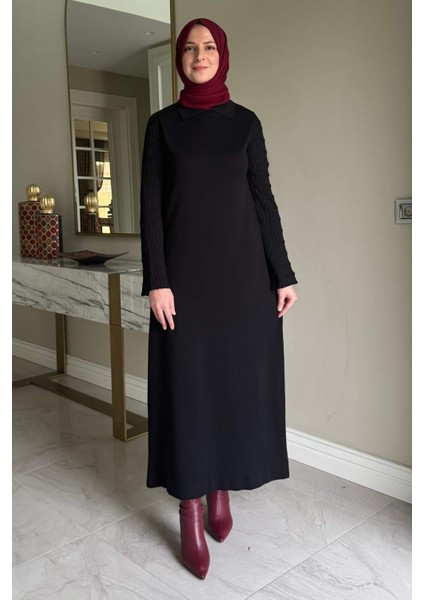 Şölen Fularlı Triko Elbise Siyah