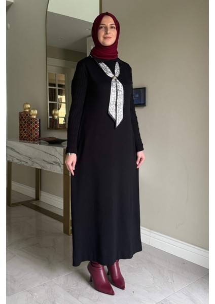 Şölen Fularlı Triko Elbise Siyah