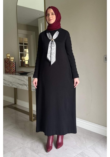 Şölen Fularlı Triko Elbise Siyah