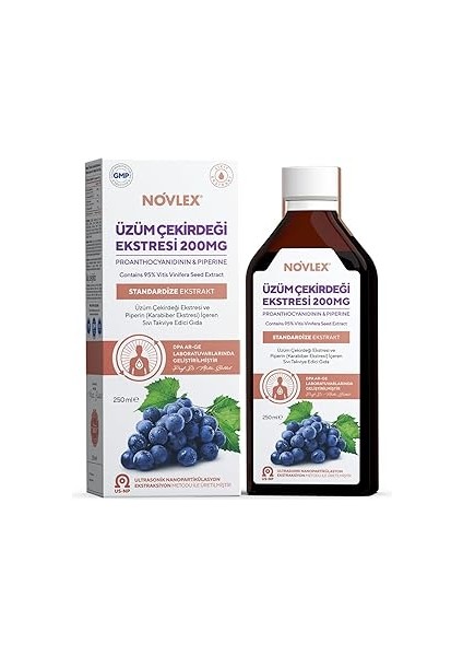Novlex Üzüm Çekirdeği (Black Grape Seed) ve Piperin Ekstraktı (Ekstresi) Içeren Sıvı Takviye Edici