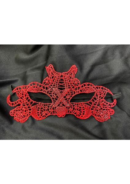 Kırmızı Dantel Masquerade Maskesi Çift Taraflı 10 No