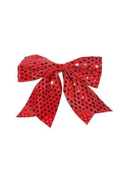 Herdekora Yılbaşı Süsü Askılı Parlak Pullu Fiyonk Kırmızı 20X20 Cm.