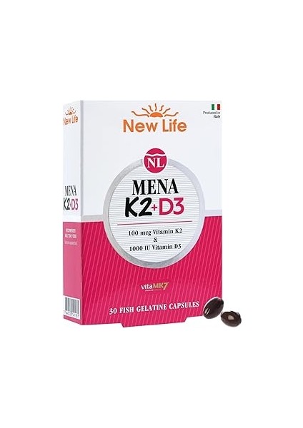 New Life Mena K2 D3 30 Kapsül - 100MCG K2 Vitamini + 1000IU D3 Vitamini