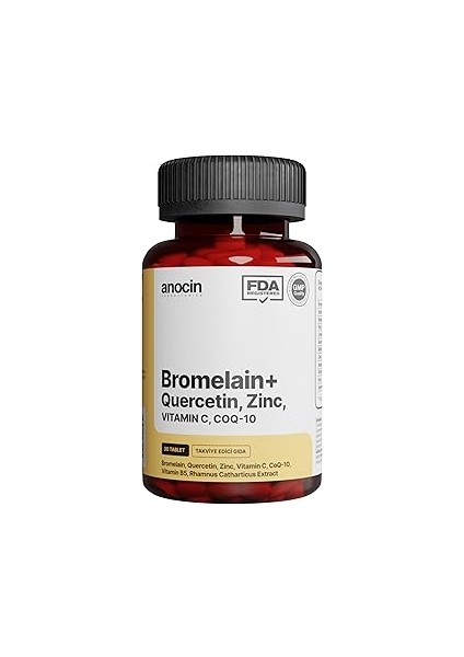 Anocin Bromelain Ananas +Querceti̇n +Zi̇nc + Coq-10 + Vi̇tami̇n C Süper Bromelain Formül