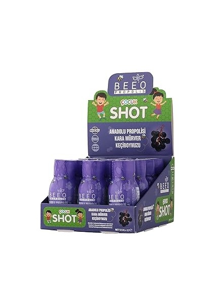 Bee'o Propolis Kara Mürver Keçiboynuzu Çocuk Shot, 12 * 50 ml