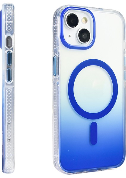 iPhone 13UYUMLU Kılıf M-Safe Şarj Özellikli Transparan Renk Geçişli Kth Toros Kapak - Mavi modelleri