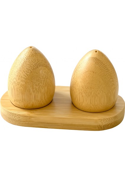 Bambu Yumurta Model Tuzluk & Biberlik Ahşap Bej
