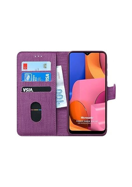 Microsonic A20S Için Kılıf Fabric Book Wallet Mor [galaxy A20S ile Uyumlu Kılıf - Mo