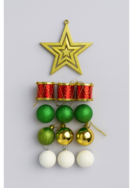 Yılbaşı Ağacı Süsü Noel Süsleri Gold Yıldız, Yeşil Beyaz Toplar Yılbaşı Hediyeleri 10 Adet