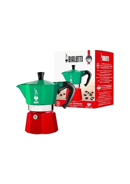 - Moka Express Italia: 3 Cups Ocak Üstü Espresso Pişirici - 130ML - Karma Renk - Alüminyum