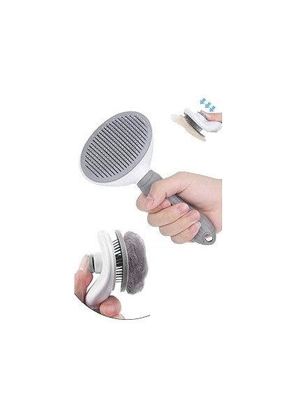 Canderel Otomatik Temizlenen Tuşlu Evcil Hayvan Tarağı Fırçası Kedi Köpek Tüy Toplayıcı Tarak Gri