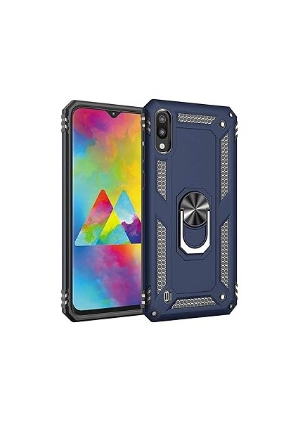 Microsonic M10 Için Kılıf Military Ring Holder Lacivert [galaxy M10 ile Uyumlu Kılıf