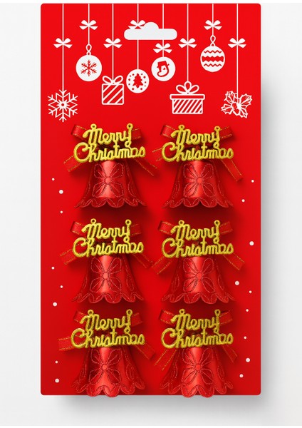 6 Adet Lüx Yılbaşı Ağacı Süslemeleri Zilleri Yılbaşı Süsleri Yılbaşı Ağacı Süsü Kırmızı