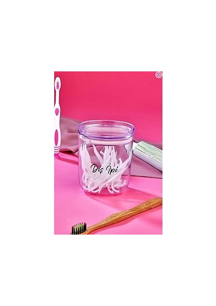 Şaki̇lata Dekoratif Akrilik Diş Ipi Saklama Kutusu 400 ml Pamukluk Şeffaf