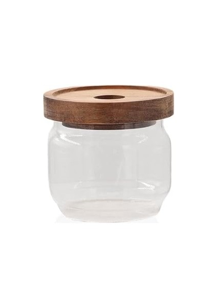 Ahşap Kapaklı Cam Saklama Kabı 300 ml