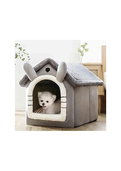 Tineke Klasik Kedi Evi Yumuşak Kedi Yatağı Derin Uyku ve Kış Evi Çıkarılabilir Minder Gri̇ (Gr