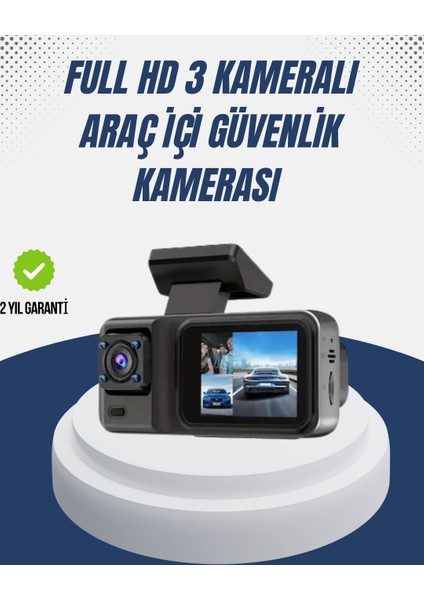 1080P Üç Kameralı Araç Kamerası Wi-Fi Destekli Park Modu ve G-Sensörlü