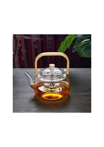 Deconox Bambu Saplı Isıya Dayanıklı Borosilikat Cam Süzgeçli Demlik 1000ML, Isıya Dayanıklı Cam Bit