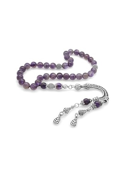 Kararmaz Metal Ayyıldız Püsküllü Küre Kesim Ametist Doğaltaş Tesbih