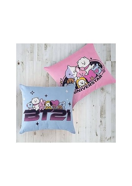 Taç Lisanslı Pamuk BT21 Kırlent Çok Renkli Tekli