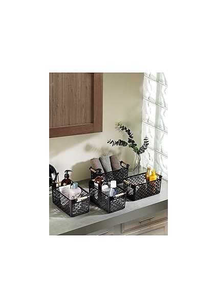 Fevito Çok Amaçlı Tutacaklı Organizer Sepet - Dolap Içi & Çekmece Düzenleyici Sepet - Siyah, 241218