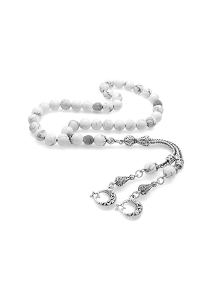 (Tesbihane) Kararmaz Metal Püsküllü Küre Kesim Havlit Doğaltaş Tesbih