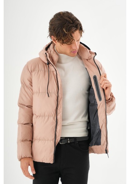 Erkek Regular Fit Astarlı Çok Cepli Kapuşonu Çıkan Rahat Mont