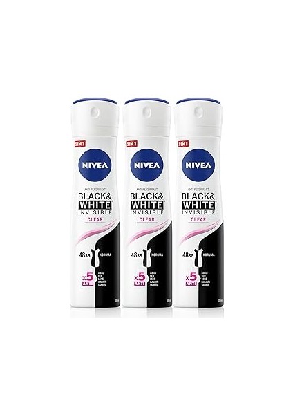Kadın Sprey Deodorant Black&white Invisible 150ML, 72 Saat Anti-Perspirant Koruma, x