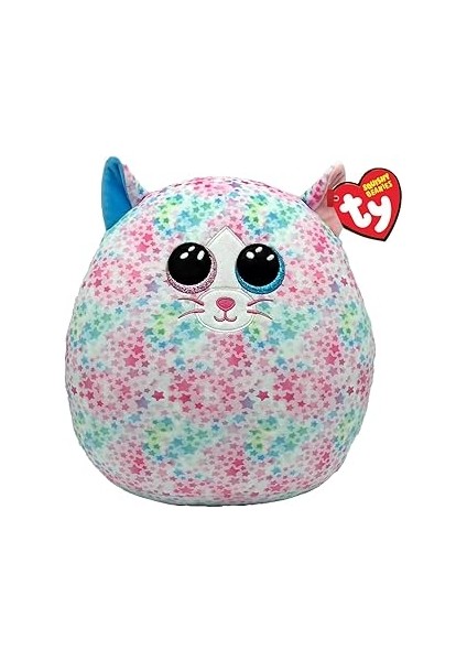 Ty Squishy Beanies - Emma Çok Renkli Yıldız Kedi Yumuşak Peluş Yastık, Glitter Gözlüklü Peluş Yastı