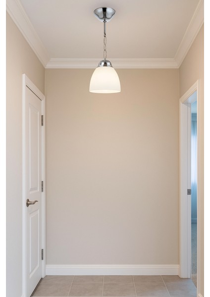 Opal Modern Tasarım Koridor - Salon - Hol - Giyinme Odası Krom Renk Beyaz Camlı Tekli Avize