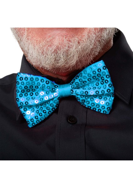 Açık Turkuaz Payetli Pullu Papyon