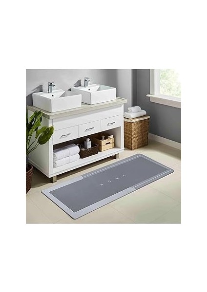 Banyo Paspası-Kaymaz Tabanlı-Süper Emici Banyo Paspası-Abdest Paspası-Uzun Gri 40 * 120