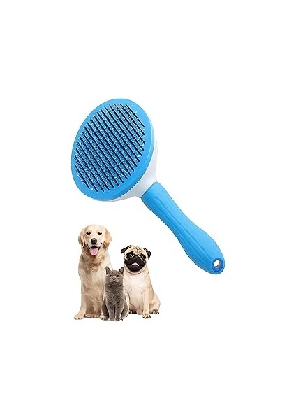 Madpet Basmalı Kedi ve Köpek Tarağı – Otomatik Temizlenen Pet Fırçası – Paslanmaz Çelik Iğneli