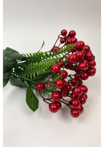 Yapay Çiçek Kırmızı Kokina Demeti Kokina Çiçeği Yılbaşı Süsü Yılbaşı Ağacı Süsü Kırmızı Yeşil