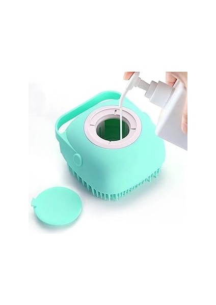 Elegx Evcil Hayvan Bakım Banyo Masaj Fırçası Sabun ve Şampuan Dağıtıcılı Yumuşak Silikon Kıl Uzun K