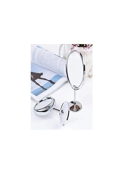 Orret Masa Üstü Makyaj Aynası, 360 Derece Dönebilen, Çift Taraflı, Krom Kaplama, Kompakt