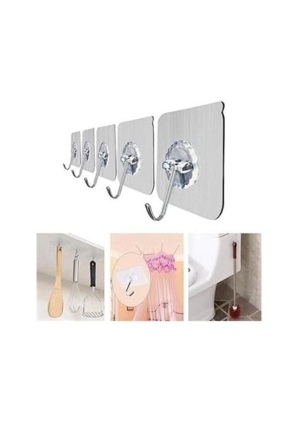 Roichil Süper Güçlü Yapışkanlı Suya Dayanıklı Şeffaf Askı 5li Set Yeniden Kullanılabilir Kancalar G