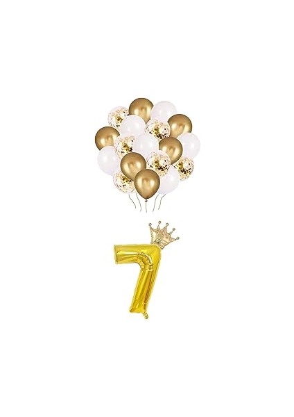 7 Rakam Folyo Balon, Kral Tacı ve Konfetili Balon