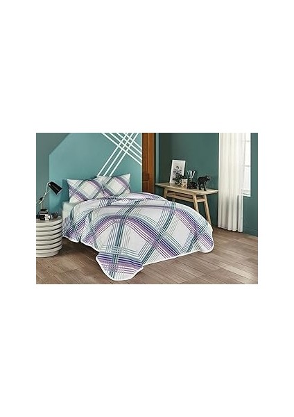 Taç Lewis Geometrik DESENLI%100 Pamuk Pike Takımı, Mint, Tek Kişilik (Pike: 160X230 Cm/lastikli Çar