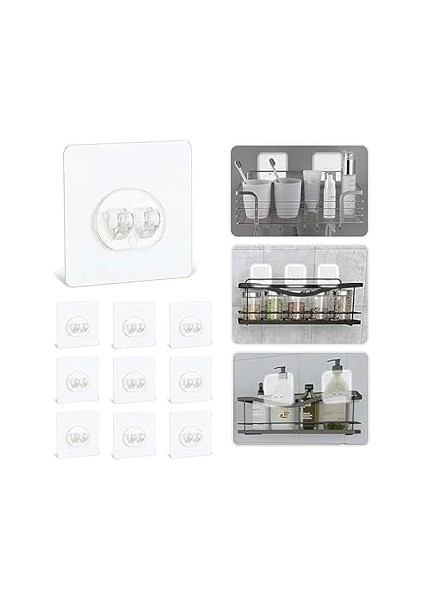 Kuzey Kendinden Yapışkanlı Kanca, 20 Adet, 6x6 Cm, Şeffaf Akrilik, Banyo ve Mutfak Için Duş Rafı As
