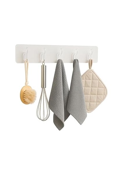 Vios Store Kendinden Yapışkanlı 5 Kancalı Askı Seti – Duvara Delmeden Montaj, Şeffaf Vantuzlu Tasar